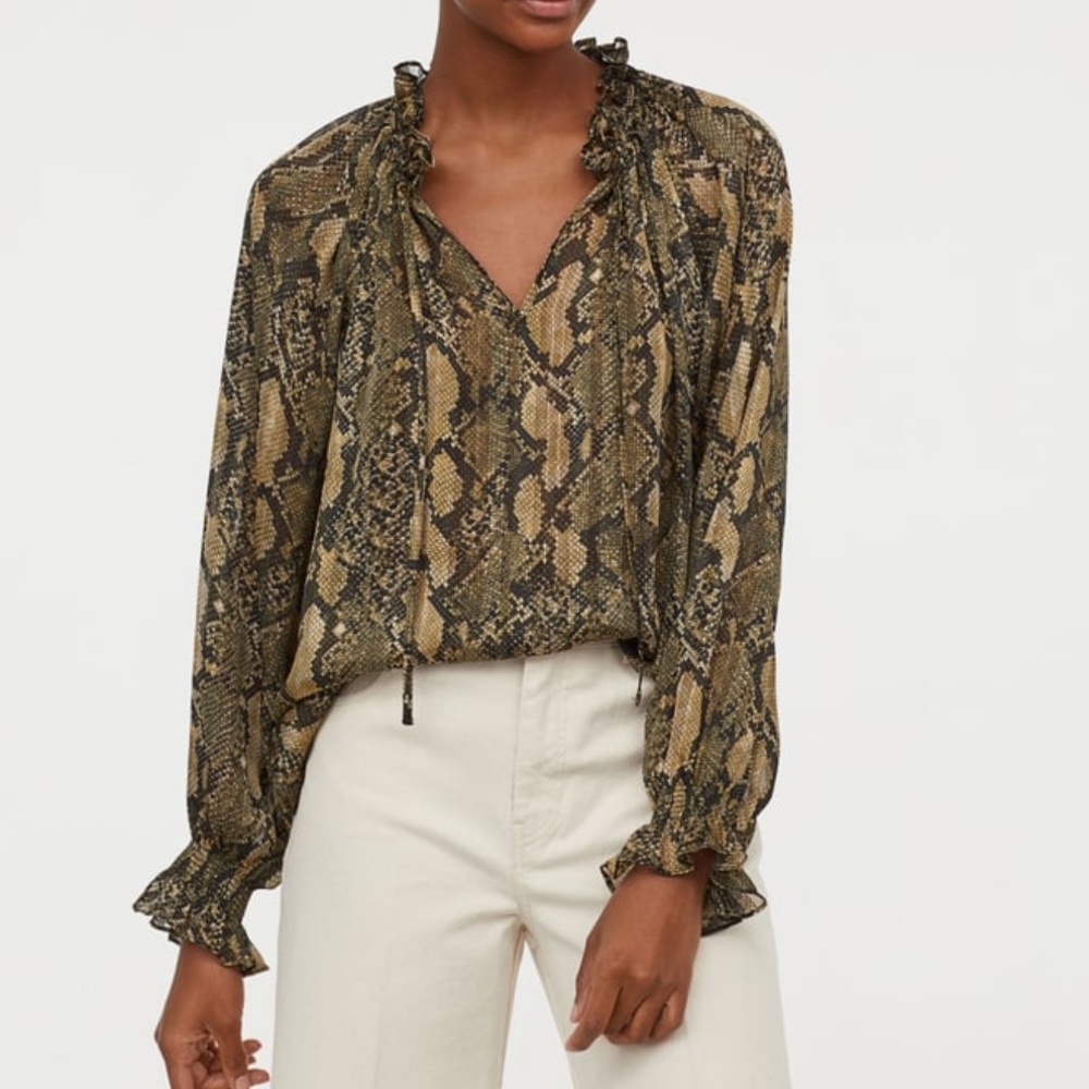 H&M Snake Print Blouse with Ties